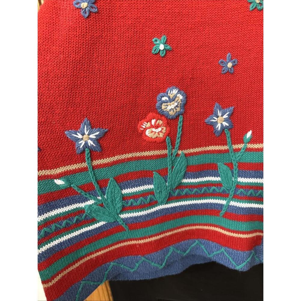 VTG Sweater Vest Women Sz XL Button Cardigan Floral Embroidery Boho Novelty Red - Picture 3 of 5
